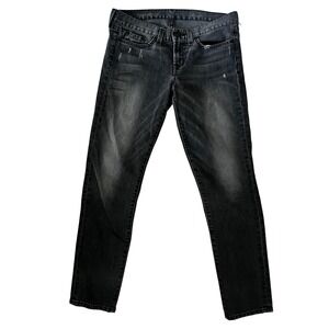 J Crew Toothpick Jeans‎ Size 28 Black Wash Distressed Denim